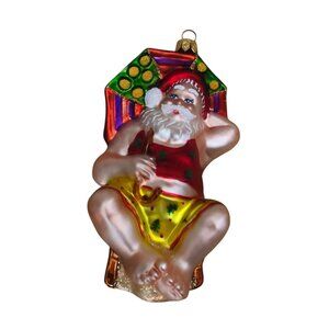 VTG Santa Clause Blown Glass Bathing Beauty Christmas Ornament Beachy Poland 6"